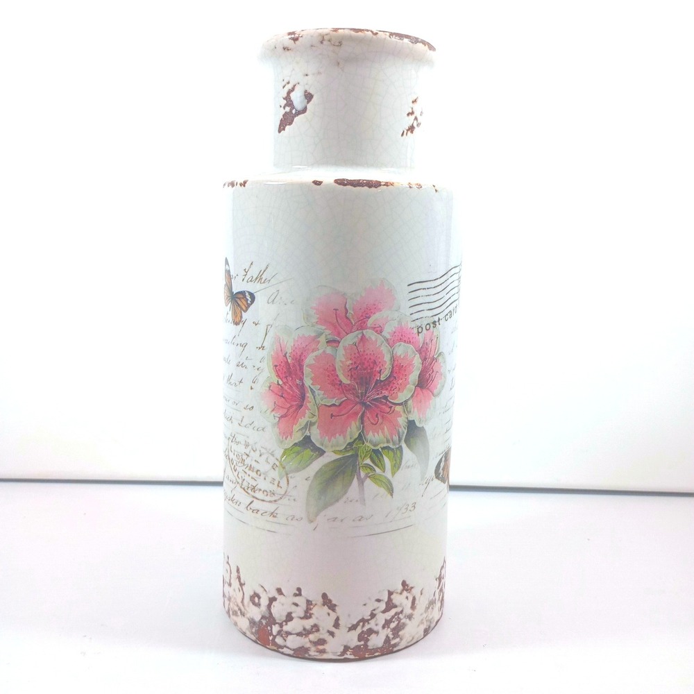 MayRich Company Floral Postcard Ceramic Vase White Shabby Chic Cottagecore Decor